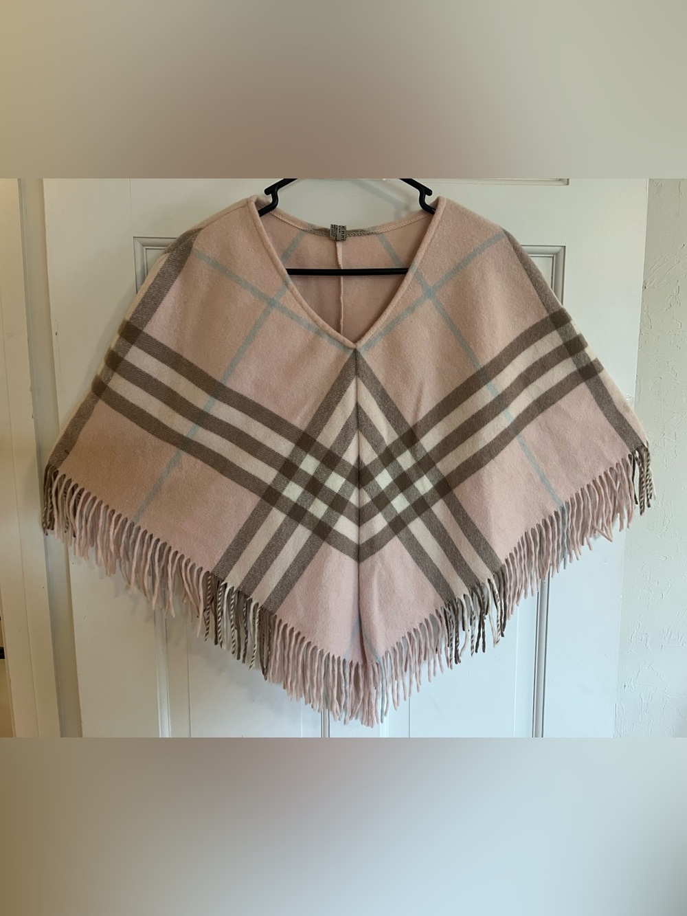 Burberry Pink Plaid Fringe Poncho
